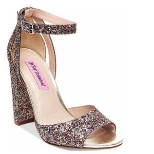 Betsey Johnson Glissten Heels Size 8 Rainbow Glitter Platform Block